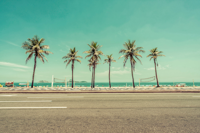 By, strand og vakre palmer