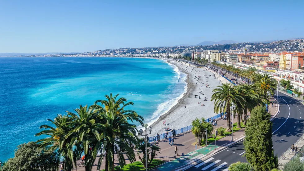 Den berömda strandpromenaden i Nice, Promenade des Angles 